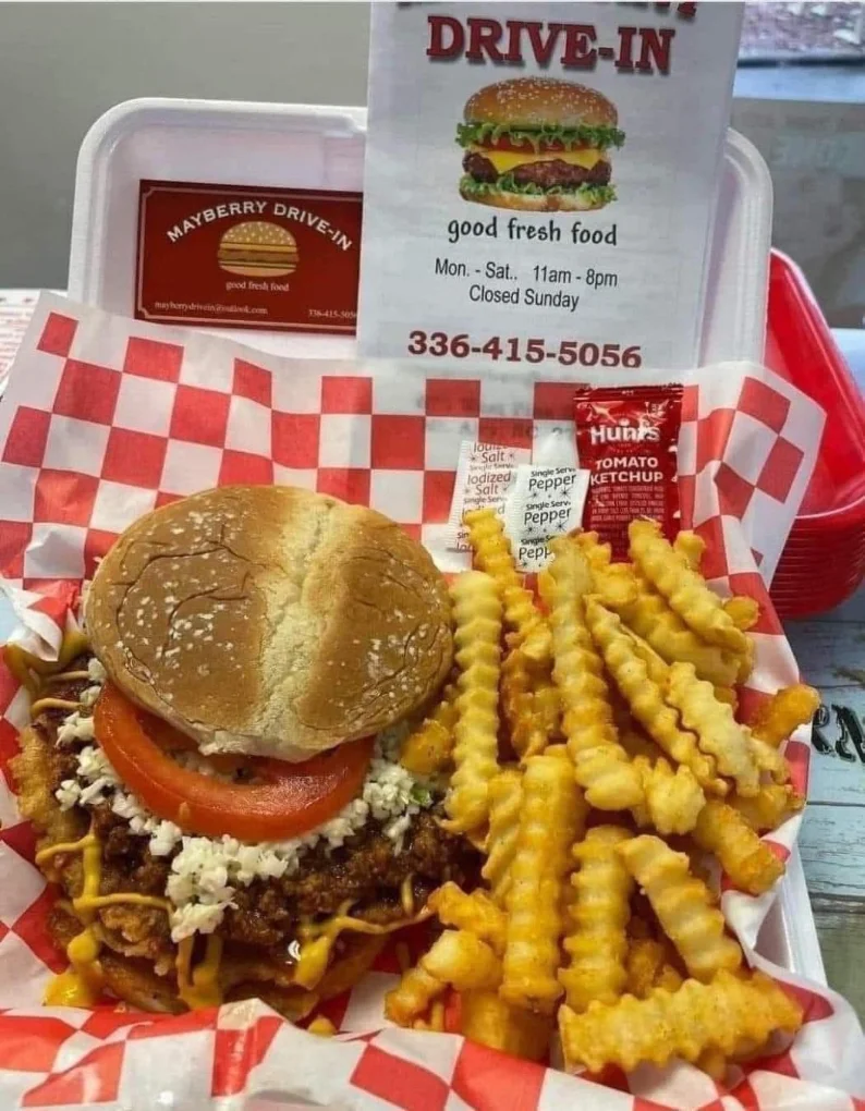 Mayberry Drive In pork chop sandwich and fries